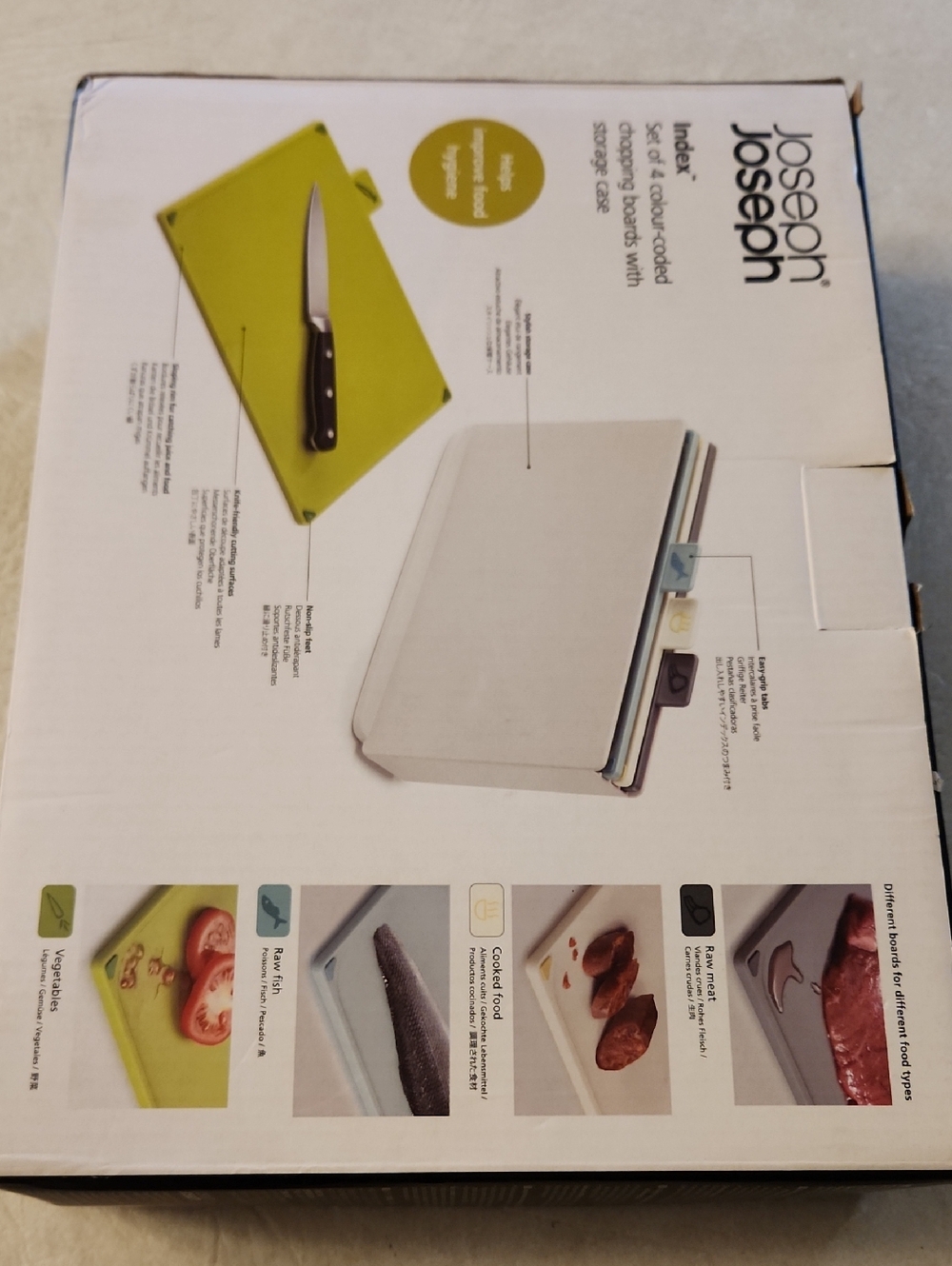 NIB Joseph Joseph Index Set Of 4 Color Coded Chopping Boards With Storage Case - Picture 5 of 9